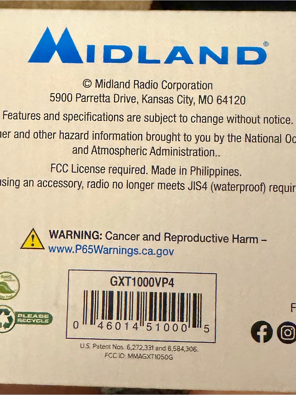 Midland GXT1000VP4 Two-Way Radio - White